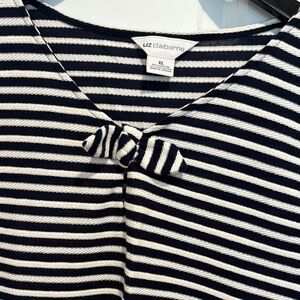 Liz Claiborne Navy and White Striped Knot-Front Top